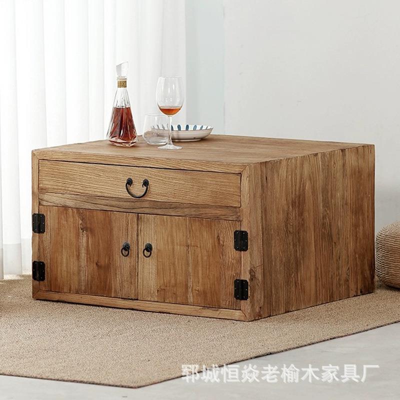 日式老榆木飘窗桌榻榻米收纳箱茶台收纳柜简约边柜卧室炕桌