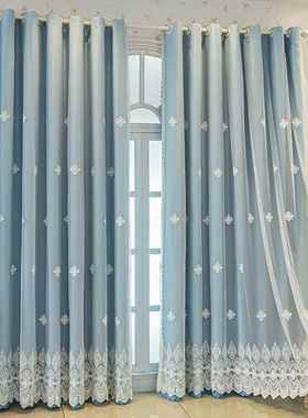 双层一体窗代F97765J5帘布料现简约光纯色客卧厅室飘窗可订新款绣