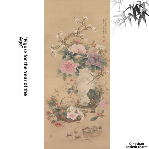 元年清代画卷冈本浩花牡丹画平和如意装饰画挂画高清画卷临摹