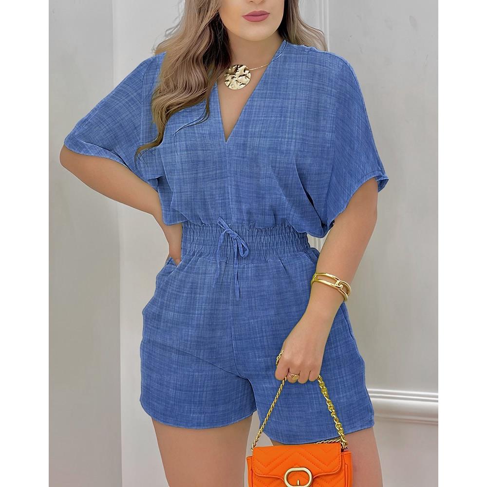 summer fashion jumpsuit women batwing shirred waist casual