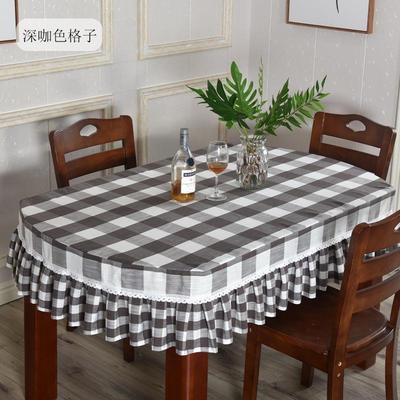 正品简约格桌布小方网格布艺棉麻小清新椭圆形子餐桌布家用台红茶