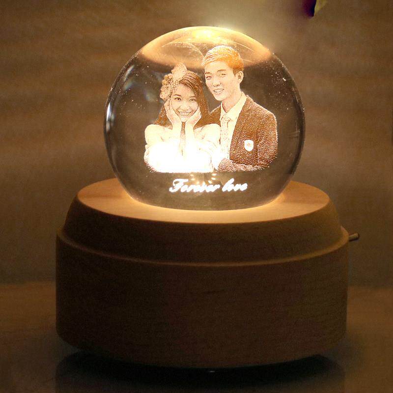 水晶照片定制水晶球音乐盒八音盒新婚结婚生日520礼物送朋友新人