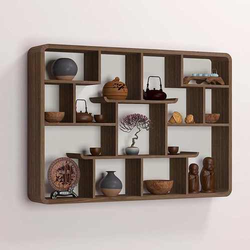 7W实木中式圆形鸡翅纹小博古架挂墙上多宝阁壁挂式置物架古董摆件