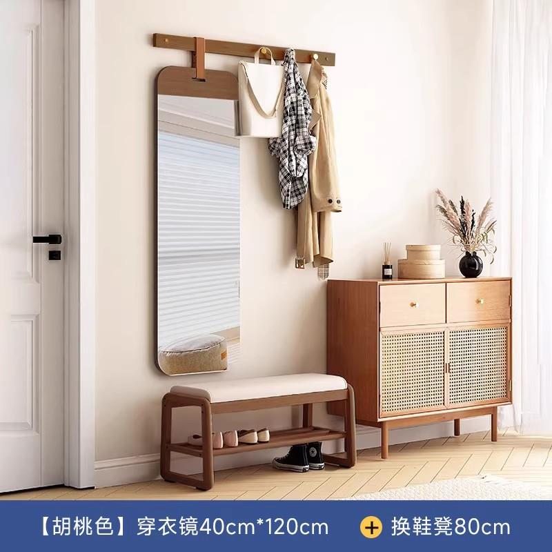 玄关挂墙穿衣镜实木挂衣架一体全身镜入户门悬挂镜子贴墙带挂挂钩图片