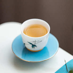 白瓷主人杯单杯杯垫功夫茶具茶杯套装 手绘茶杯陶瓷家用品茗杯日式
