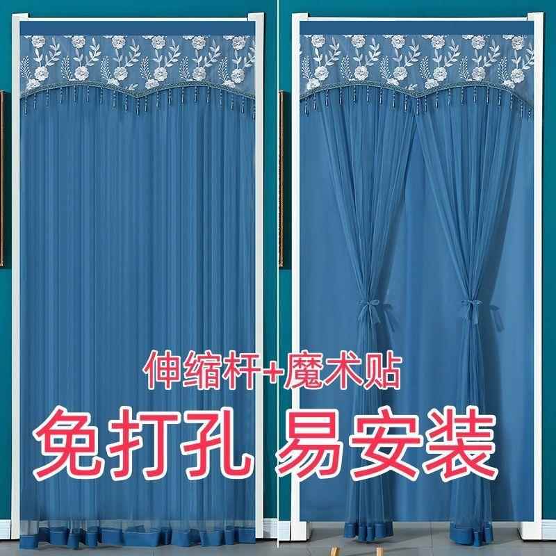 窗帘透光2025新款门帘免打孔安装隔断帘纱帘杆一整套轻奢现代简约