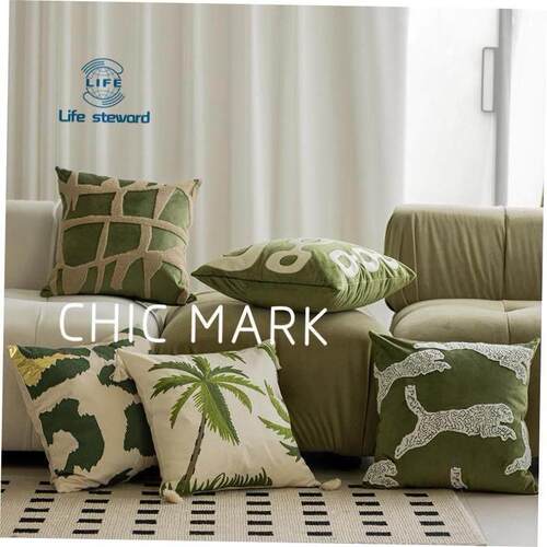 法式覆古中古南洋风绣花绒布橄榄绿抱枕靠垫cushion cover pillow