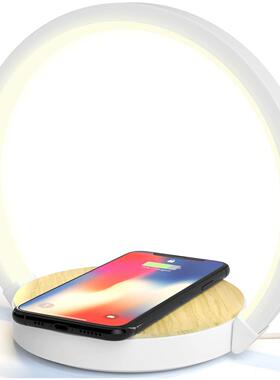LED护眼台灯10W无线快充木纹可折叠卧室床头无线充台灯
