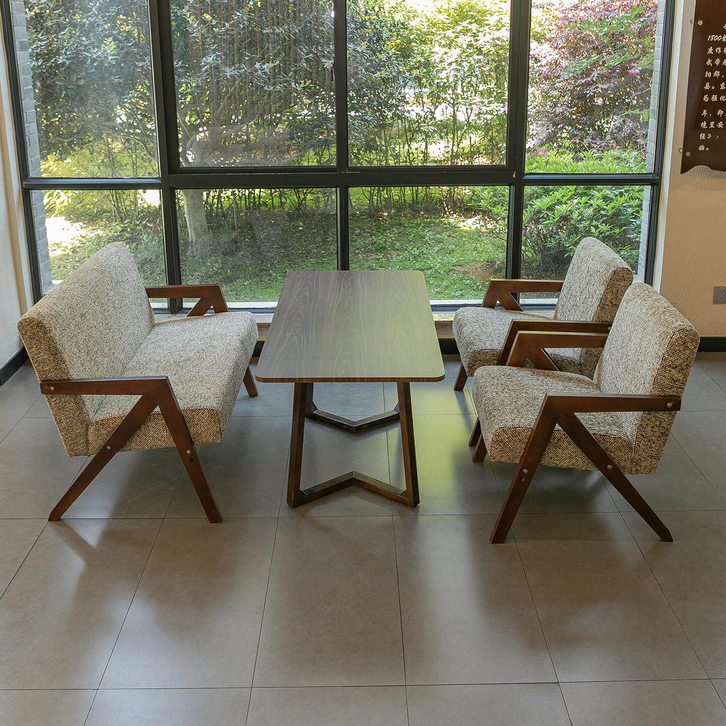 覆古咖啡厅桌椅组合奶茶店书吧清吧茶楼卡座沙发接待休闲 洽谈商