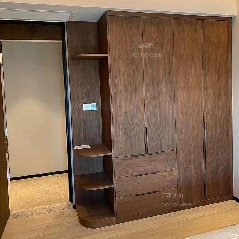 现代中式北美黑胡桃木衣柜全实木平开衣橱原木全屋家具衣帽间定制