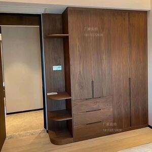 现代中式北美黑胡桃木衣柜全实木平开衣橱原木全屋家具衣帽间定制