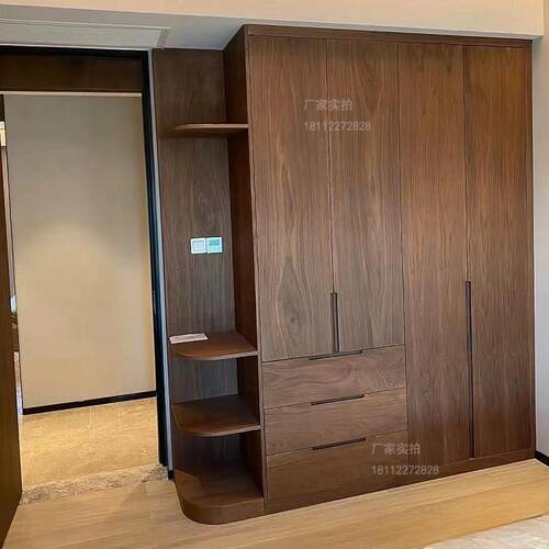 现代中式北美黑胡桃木衣柜全实木平开衣橱原木全屋家具衣帽间定制
