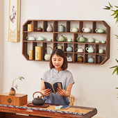 中式 简约茶壶置物架茶杯展示架茶具架挂墙 博古架实木多宝阁壁挂式