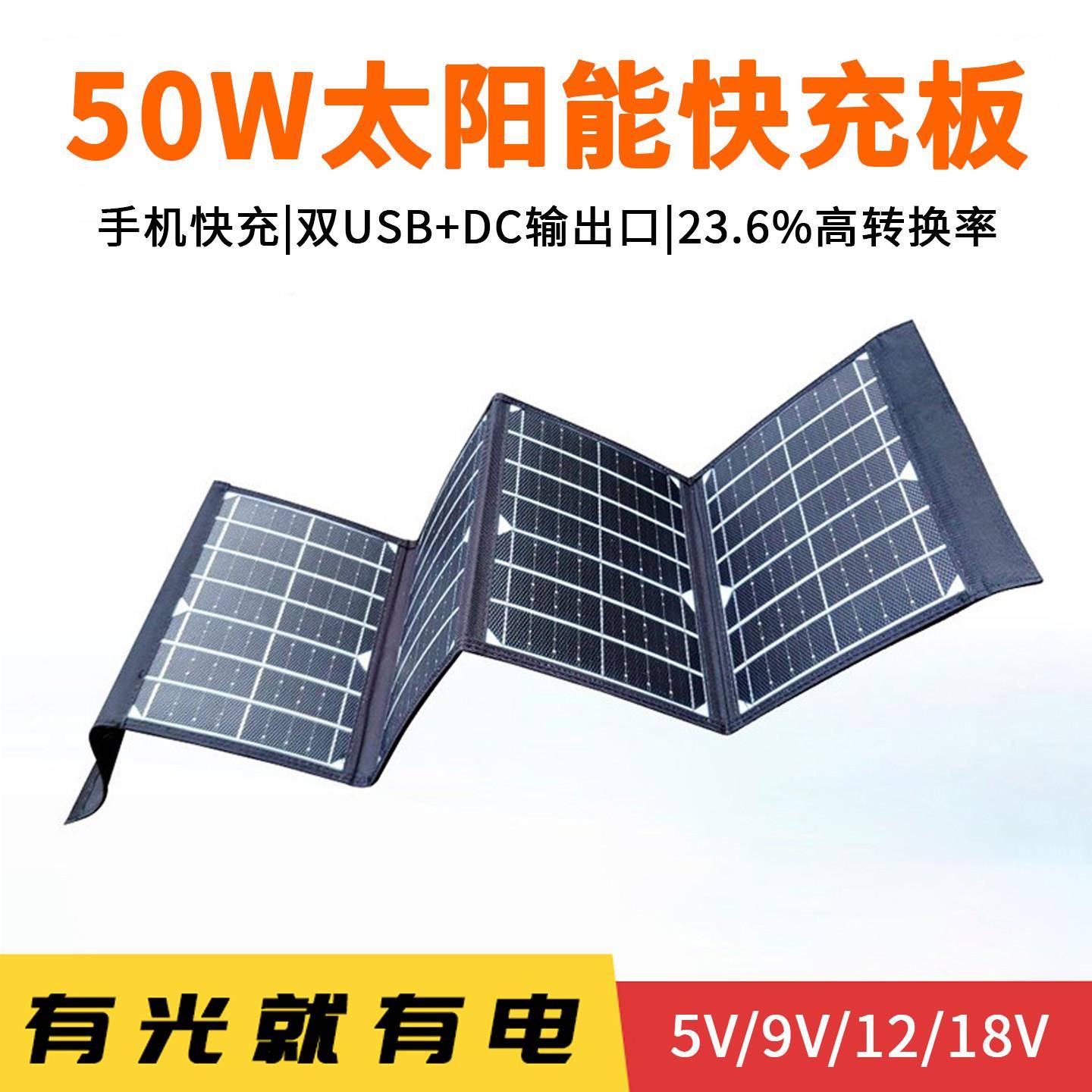 30W40W50W太阳能板折叠12V18V户外发电手机电脑快充电光伏板双USB