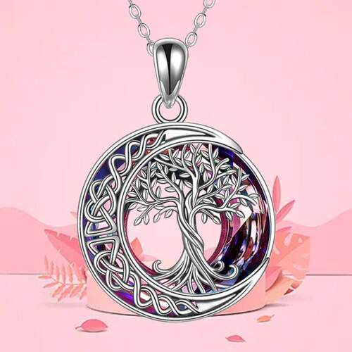 Crystal Tree of Life Pendant Moon tree necklace生命之树吊坠