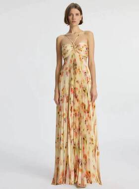 alc晚礼服吊带印花连衣长裙女神款