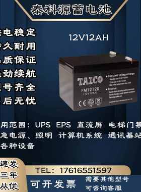 TAICO泰科源蓄电池FM/TP 12V12AH 直流屏 消防通讯 UPS电源主机