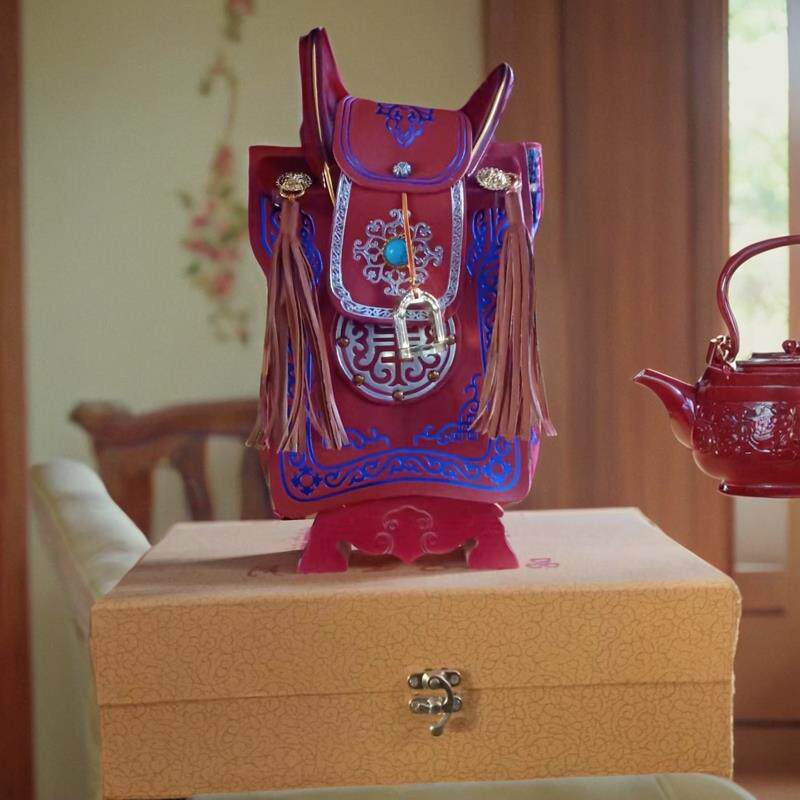 蒙古红马鞍子工艺品摆件纯牛皮雕花蒙古特色装饰品蒙古特产礼品