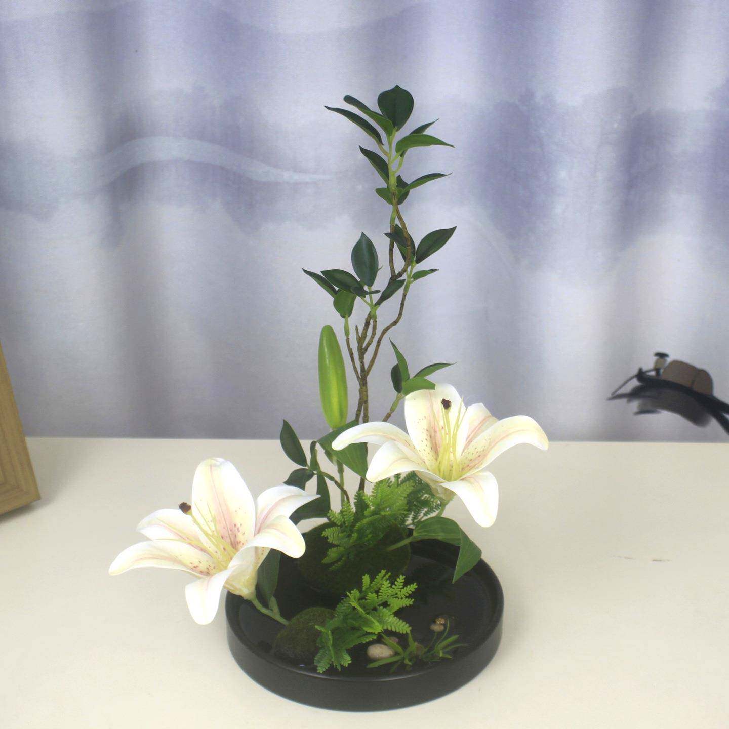新中式圆桌转盘餐桌花摆花客厅装饰花艺桌面假花会议桌摆件结婚花
