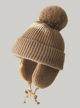 2-8T Baby Hat Big Pompom Beanie with Earflap Wool Plush Chil