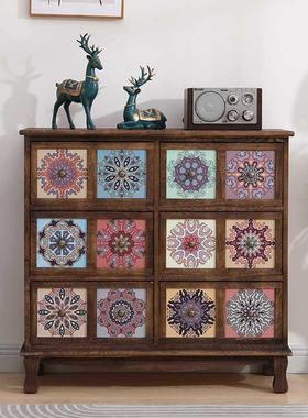 ?美式复古实木储柜客PBP厅抽木屉收纳柜彩绘斗物柜卧式室质置物柜