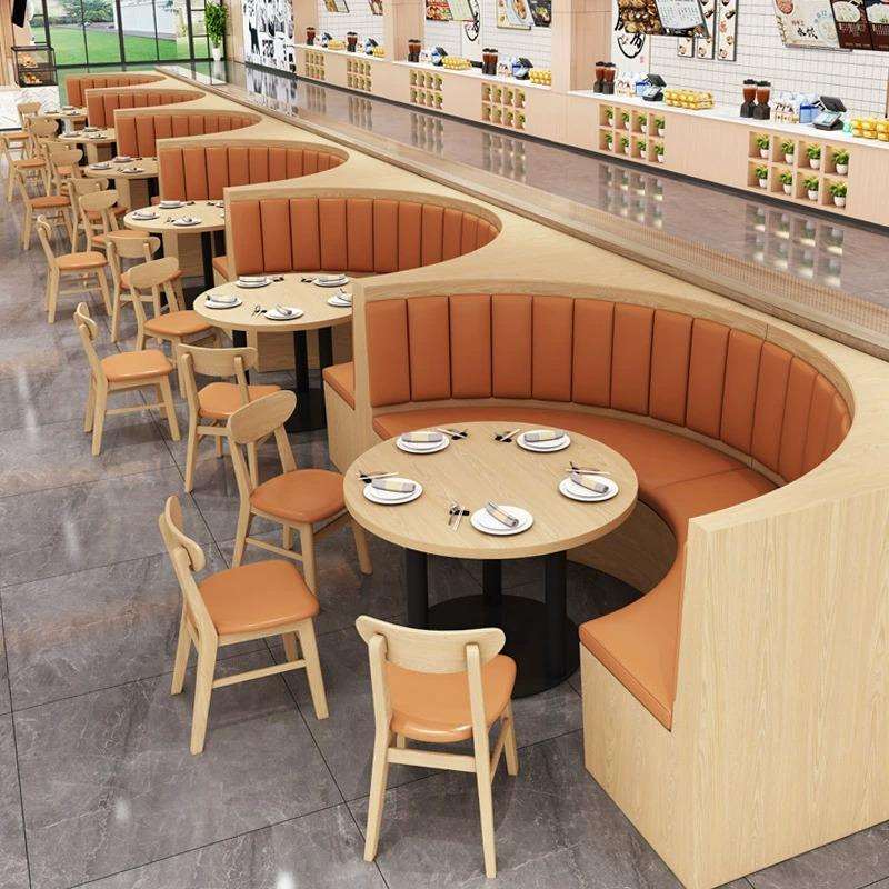 西餐厅面馆快餐小吃店桌椅组合餐厅实木双人半圆靠墙卡座沙发