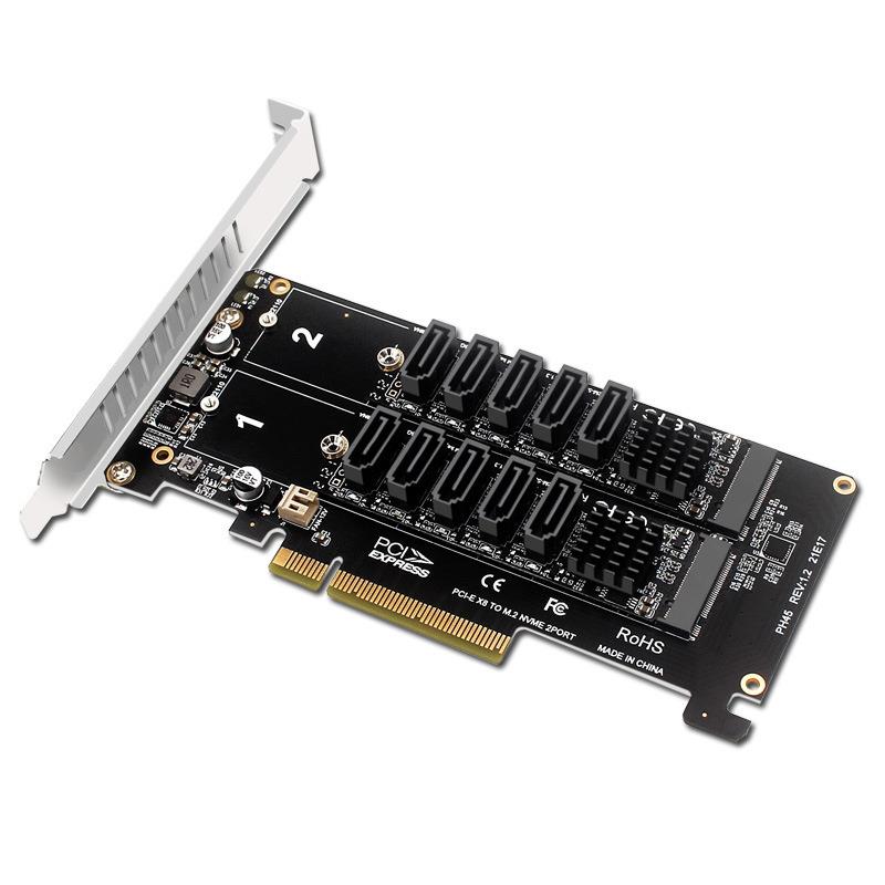 双NVME RAID PCI-EX8拆分卡 转SATA10口转接卡JMB585芯片