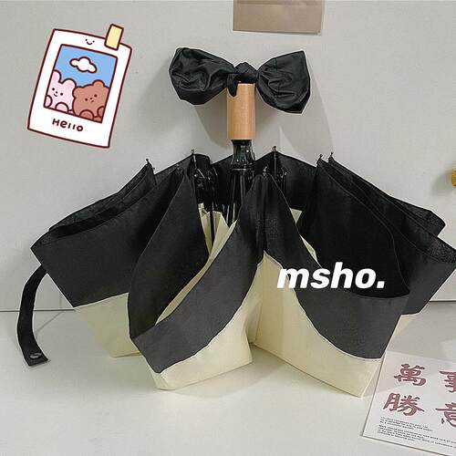 高档Msho法赫本风格简单朴素的折叠式雨拍伞适合乙烯照基阳光或下