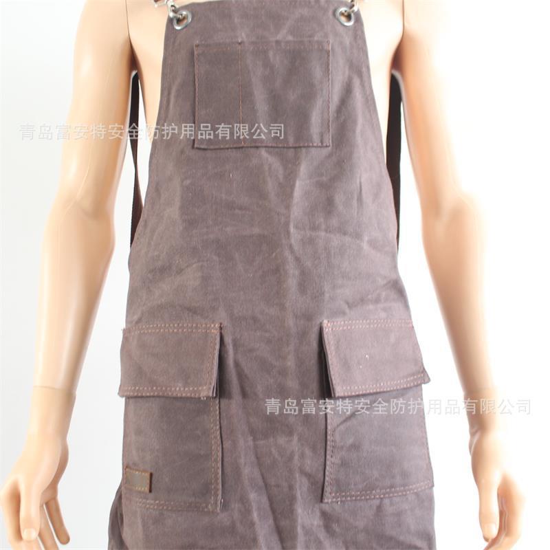 外贸油蜡帆布围裙多口袋工具围兜汽修木工园艺工作服加厚防水围裙