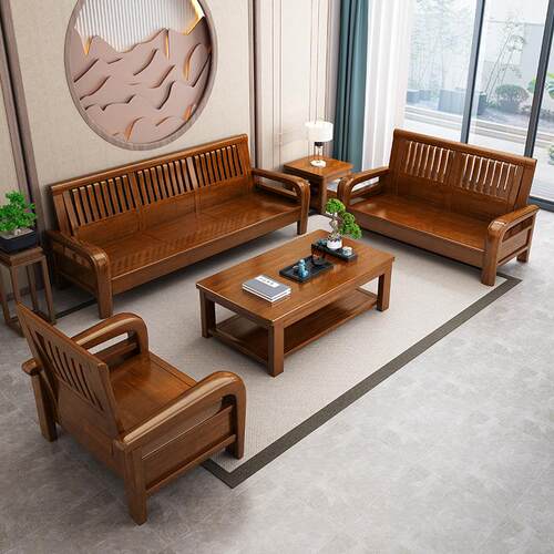 现代式201榉木实木沙中发厅小户型原木色木简约贵客妃冬夏两用农