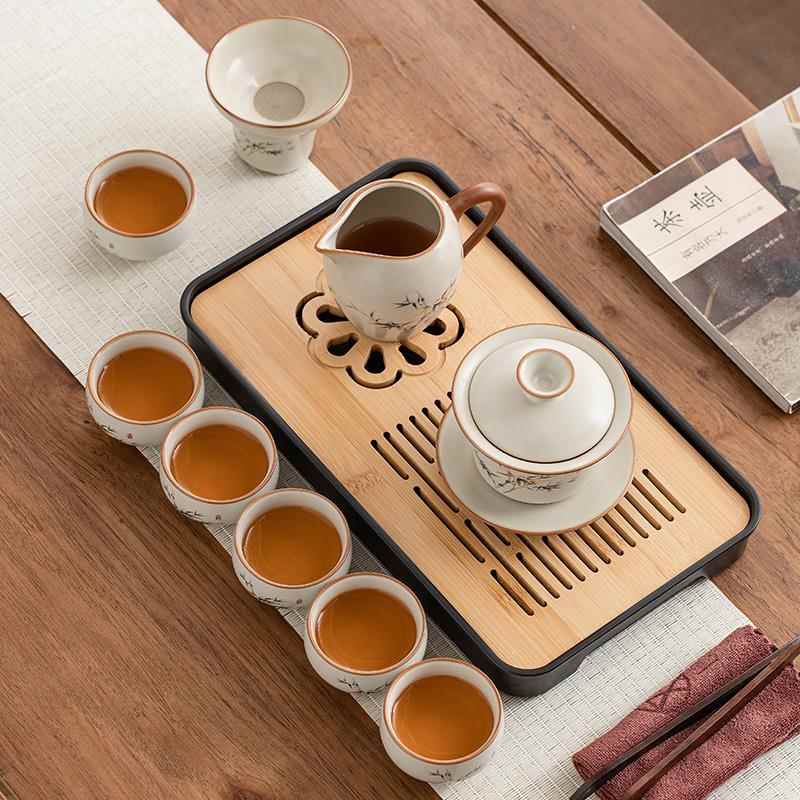 黄汝窑旅行茶具套装家用便携式功夫喝茶小套组旅游收纳茶盘伴手礼