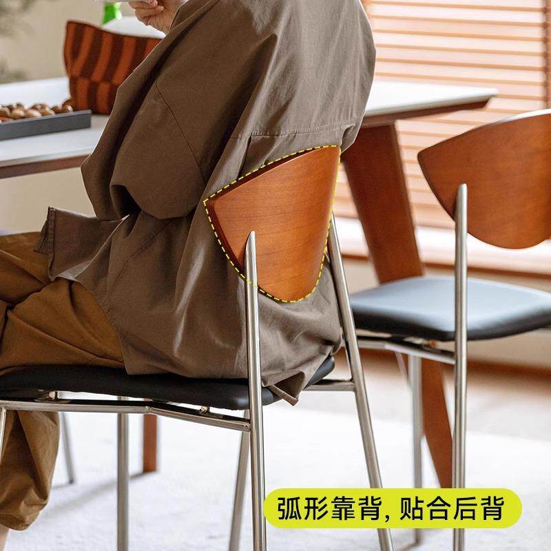 中古实木餐椅家用北欧复古飞鸟椅设计师不锈钢休闲咖啡厅餐桌椅子
