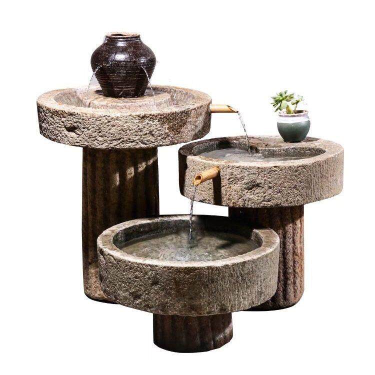 老石槽鱼缸石头养鱼池水槽室内阳台水景造景庭院景观石磨流水摆件