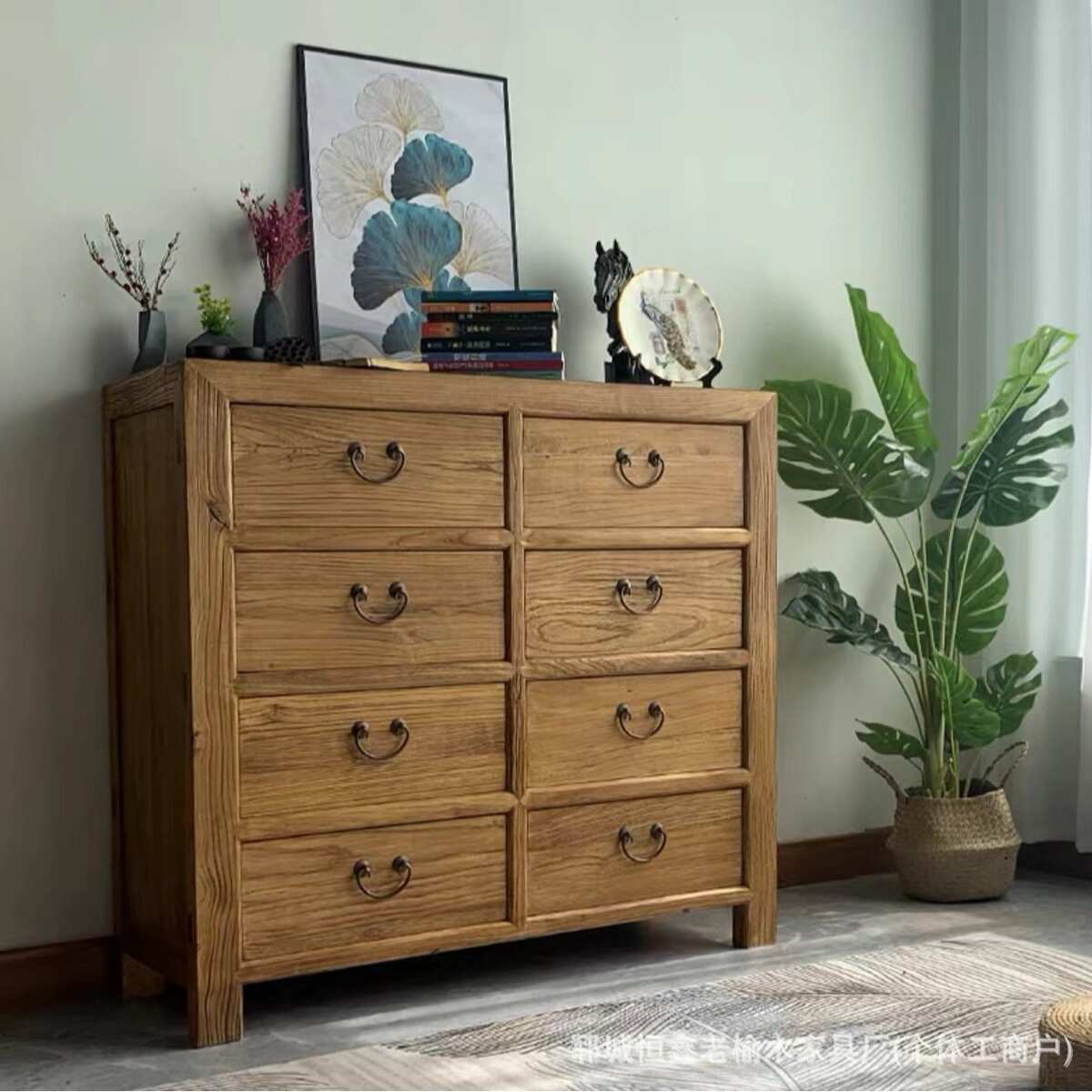 老榆木八斗柜家用靠墙边柜储物柜实木多格收纳柜原木斗柜