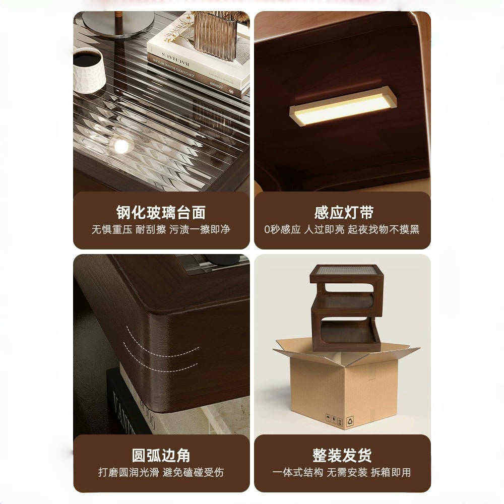 实木床头柜替代品简约现代小型家用卧室储物柜带灯创意床边置物架