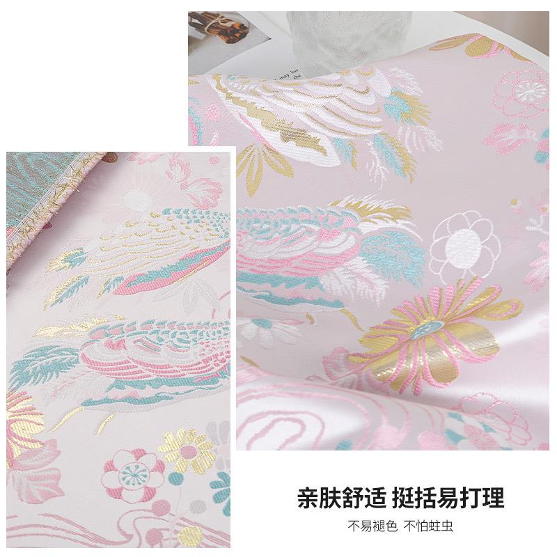 新款直销优雅孔雀仙女配色汉服礼服童装面料抱枕坐垫茶席手工织金