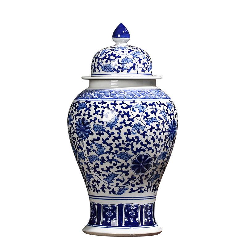 景镇陶瓷器彷古青花瓷德将军陶瓷摆饰大储物a110罐号中式家居装饰
