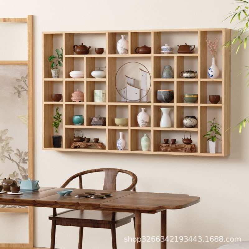新现代架实木博古架宝置墙多层中式客厅挂壁挂阁收纳简约多式架物