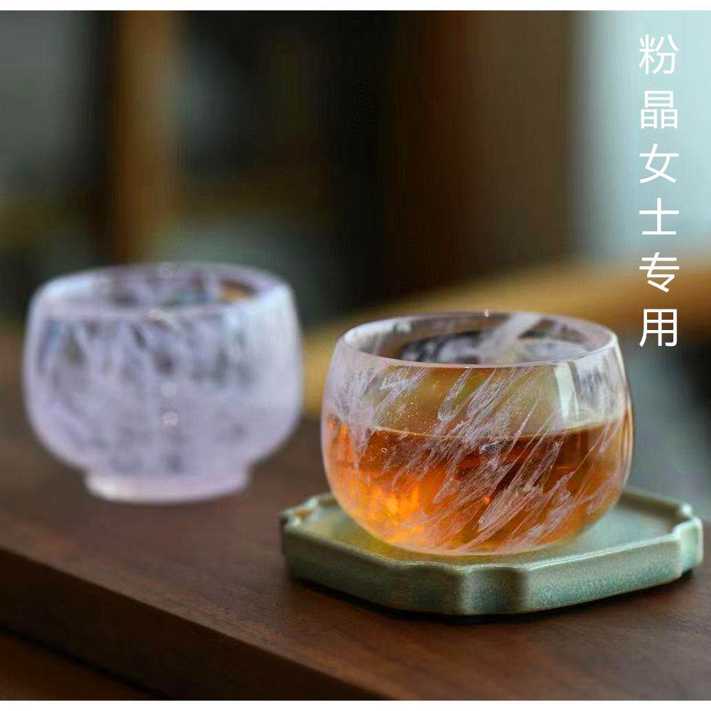 原矿石材水晶粉色茶杯女神女士专用单杯品茗杯彩色主人杯新款禅定