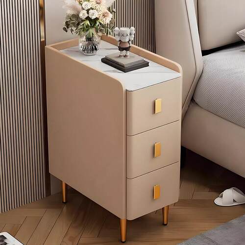 皮革窄床头柜小型超窄家庭简单卧室迷你三抽屉板岩极窄储物柜完整