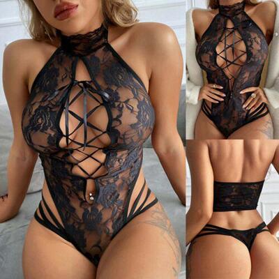 Sexy lingerie sexy lace hollow strap see-through bodysuit