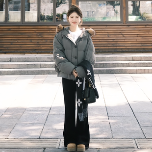 大毛领连帽羽绒棉袄女冬2024新款 超好看短款 韩国高级感洋气面包服