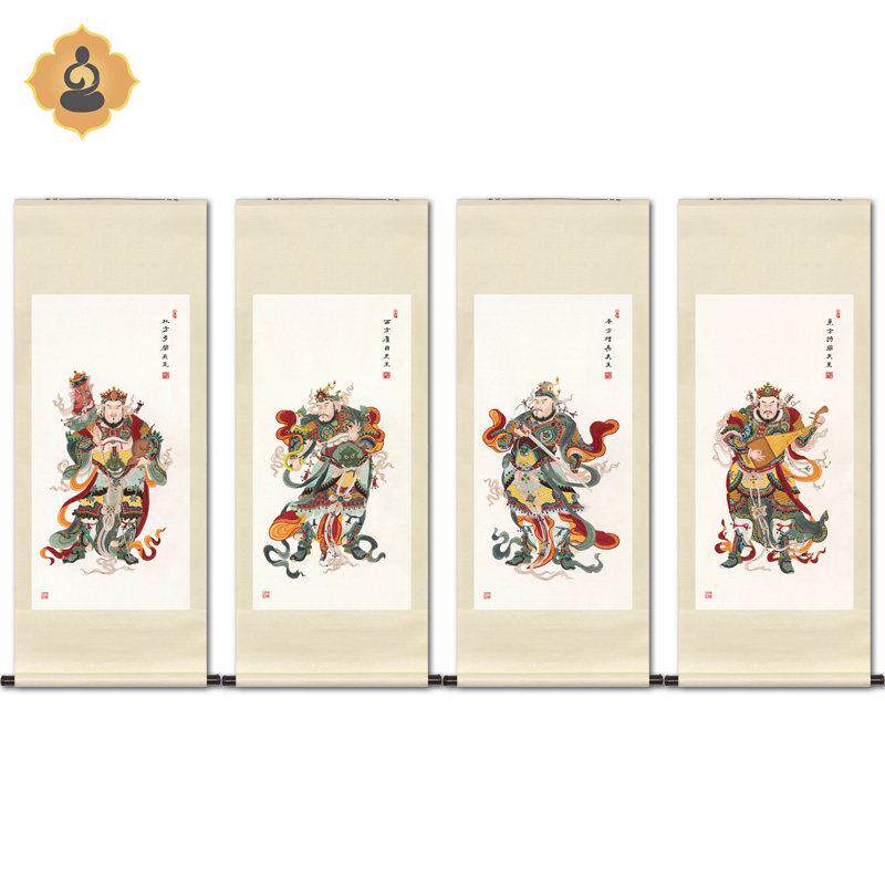 工笔人物国画四大天王金刚菩萨画像玄关书房中式画轴挂画卷轴画框