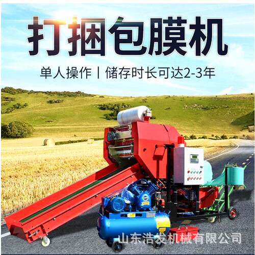 小型固定式牧草打包机养殖场青饲料缠膜压块机豆秧秸秆电动捆扎机