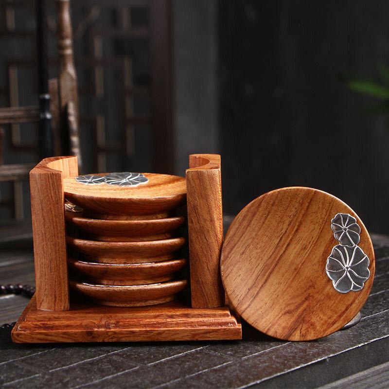 厂家直销黑檀实木茶杯托创意家用圆形隔热垫防烫杯垫茶道配件