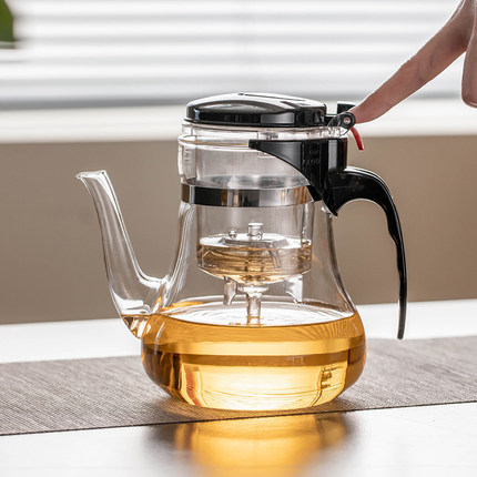 按压式长嘴飘逸杯泡茶壶家用全玻璃内胆一键过滤茶水分离泡茶神器
