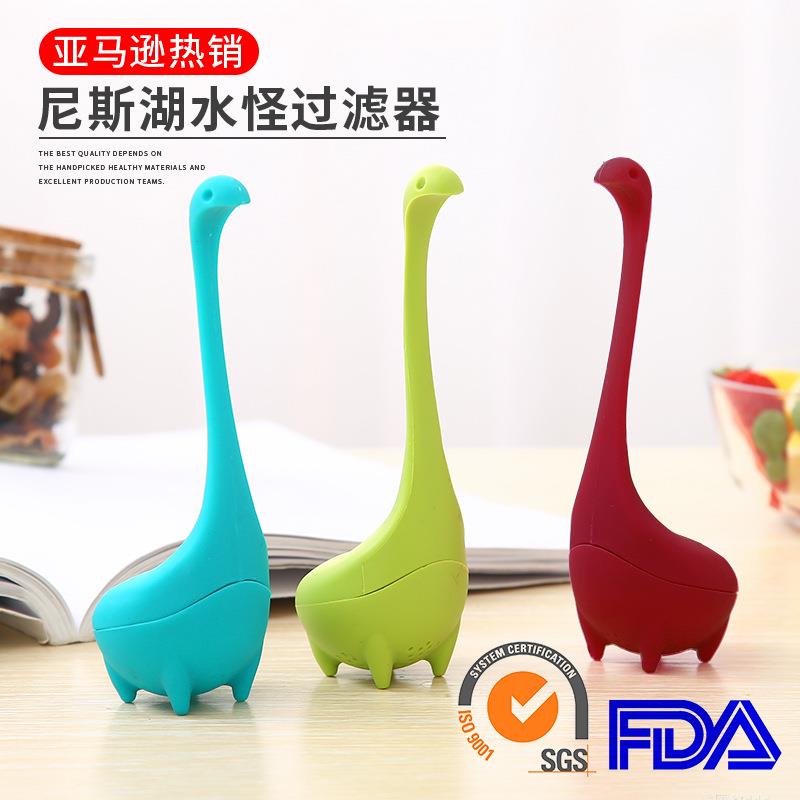 新款水怪硅胶滤茶器速卖通茶漏亚马逊泡茶器热销尼斯湖水怪泡茶器