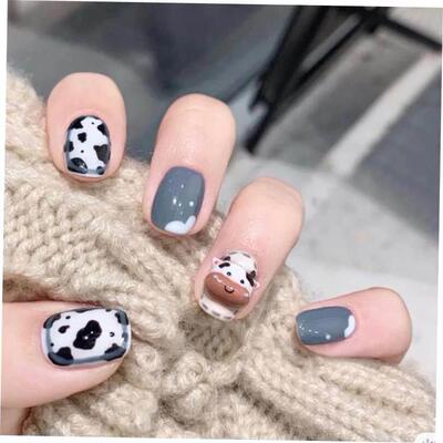 24Pcs French With Drill Short Fake Nails Press On Nail Tips