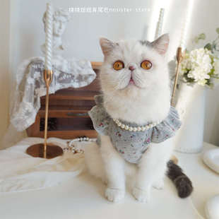 飞袖 防掉毛纯棉猫咪衣服 碎花宠物背心泰迪狗狗春夏季 公主蕾丝薄款
