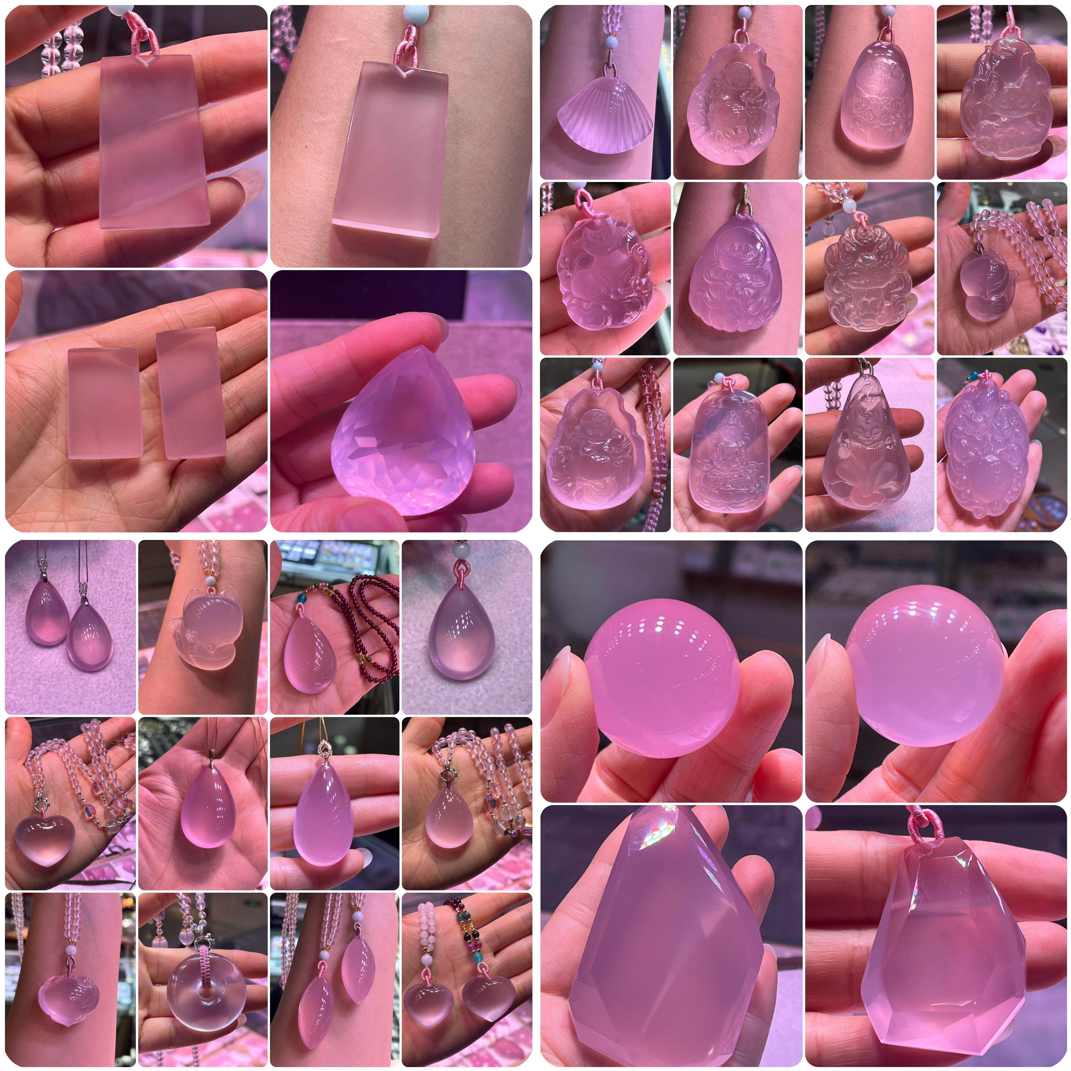 天然莫桑比克星光粉色水晶水滴垂饰平安吴氏牌九尾垂饰女心针织衫